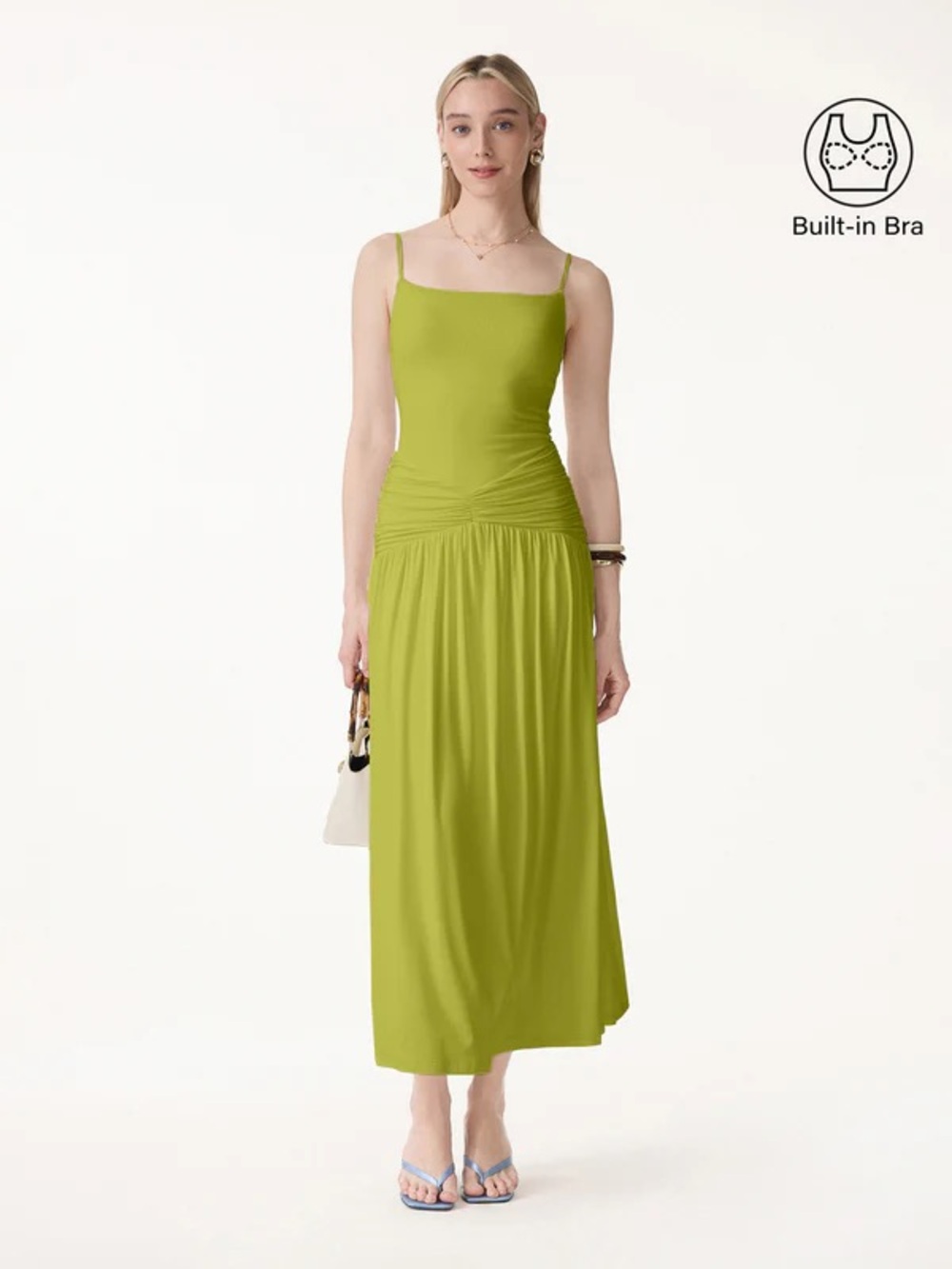 OGL Not-See-Thru Spaghetti Gathered Maxi Bra Dress size medium sprout green - Picture 2 of 6